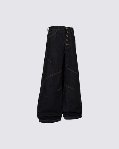 Vintage Dark Wash Wide-Leg Denim Pants