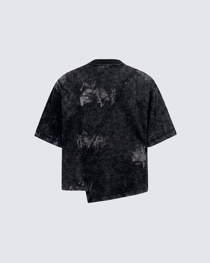 Distressed Asymmetrical Panel Short Sleeve T-Shirt