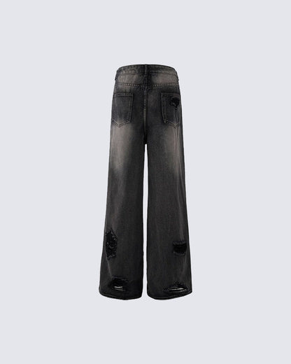 Distressed Ripped Black Denim Pants