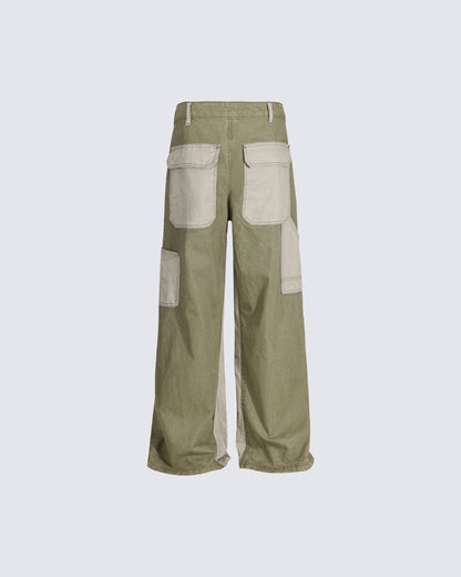 Vintage Chic Two-Tone Cargo Pants