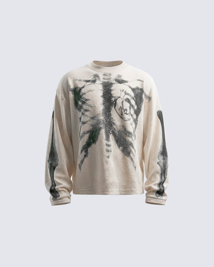KIIKIO Skull Print Waffle Long Sleeve T-Shirt