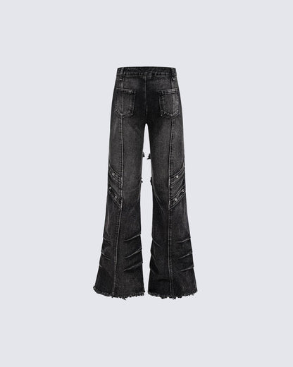 Frayed Flare Denim Cargo Pants
