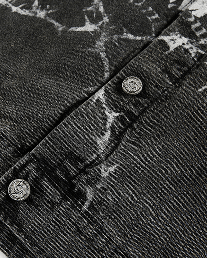 Washed Denim Graffiti Jacket with Contrast Collar