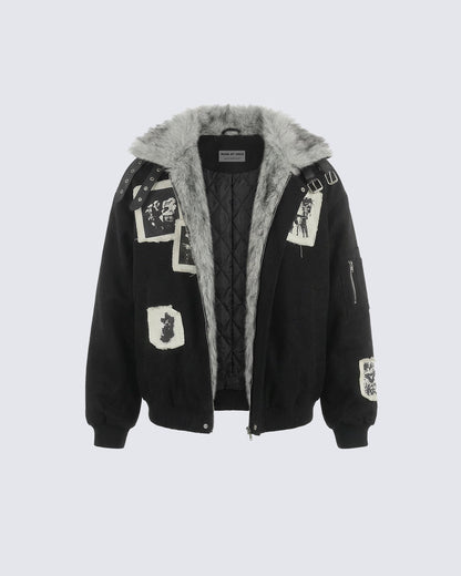 Vintage Eagle Fur Collar Jacket