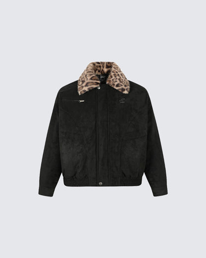 Barn-Style American Leopard Faux Suede Jacket