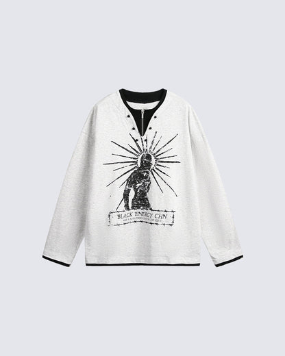 Fake Two-Piece Long Sleeve Zipper Tee