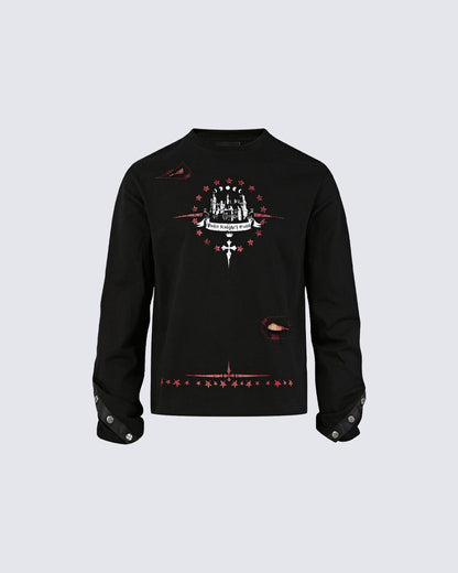 Gothic Subculture Printed Shoulder Long Sleeve
