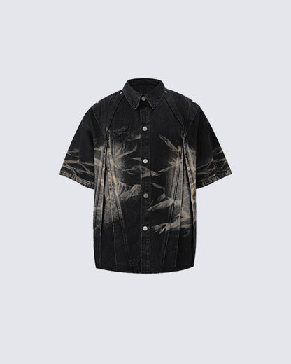 Vintage Washed Shadow Print Short Sleeve Shirt