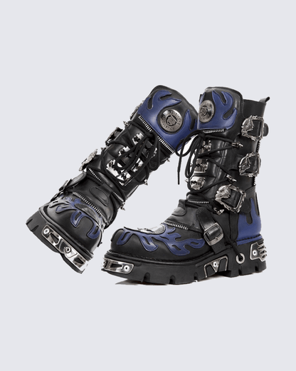 Flame Buckle Decor Gothic Combat Platform Boots
