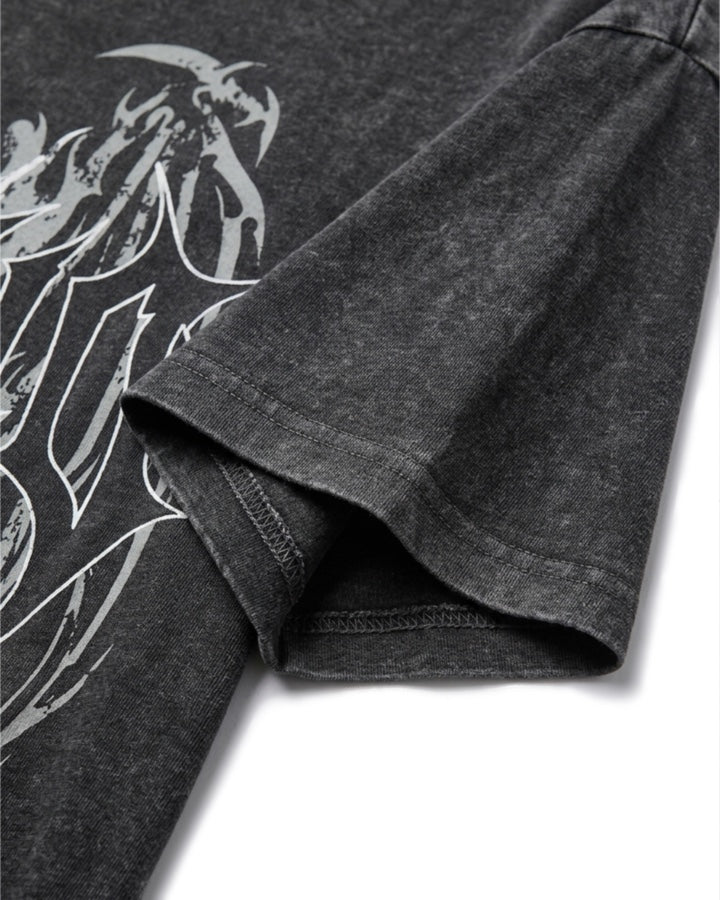 KIIKIO American Vintage Washed Gothic Print T-Shirt