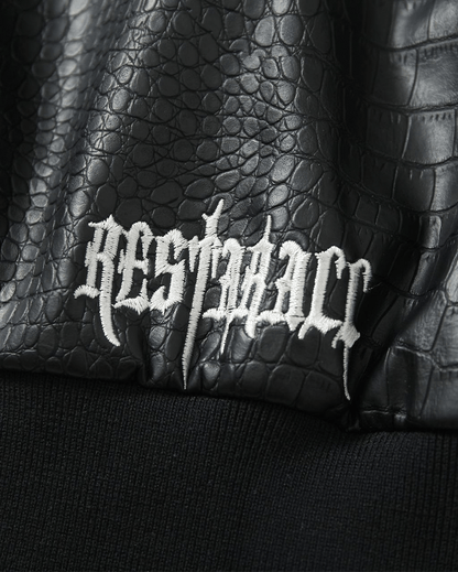 Gothic Cross Embroidered Faux Leather Varsity Jacket