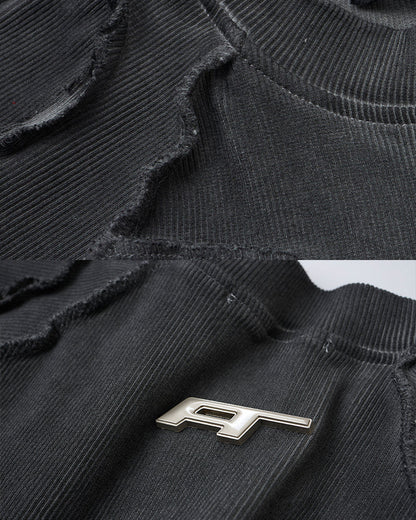 Dark Washed Deconstructed Seam Short Sleeve T-Shirt