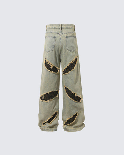 Post-Apocalyptic Printed Distressed Floor-Length Jeans