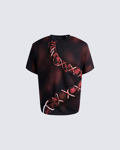 Dark Red Niche Heavy Spray Dye T-Shirt