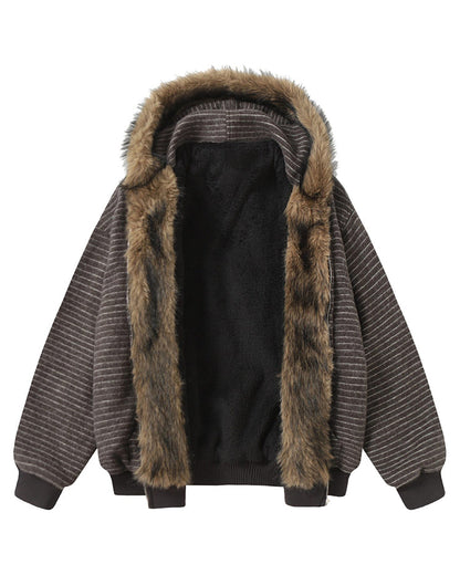 High-Street Striped Loose Hooded Sweatshirt