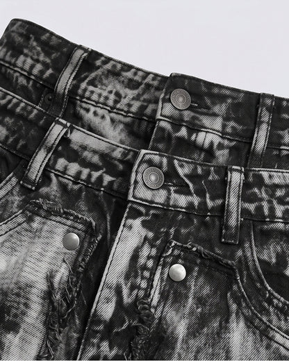 KIIKIO-Distressed Washed Layered Denim Shorts New