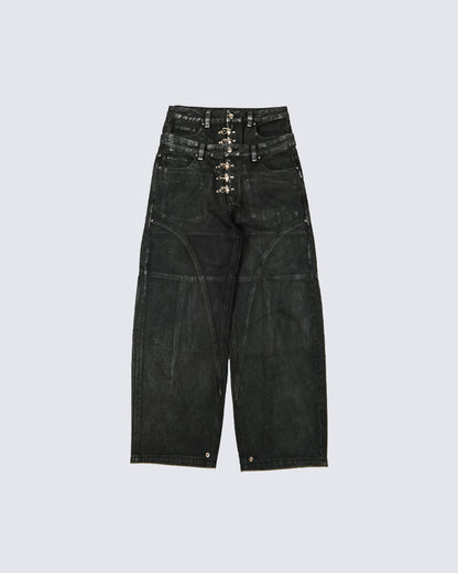 Double Waist Silver Wash Baggy Street Pants