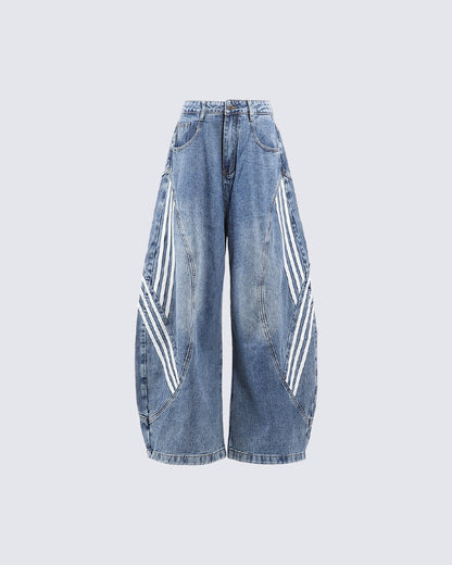Washed Side Stripe Panel Denim Pants