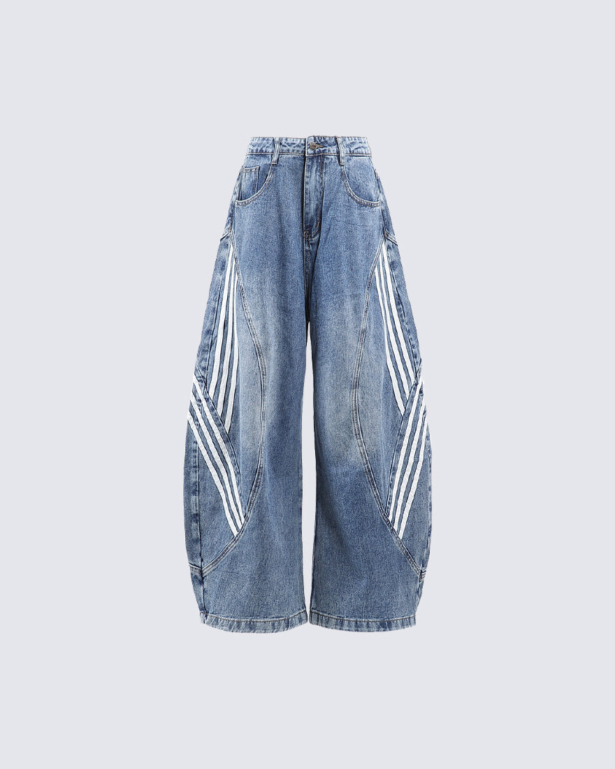 Washed Side Stripe Panel Denim Pants