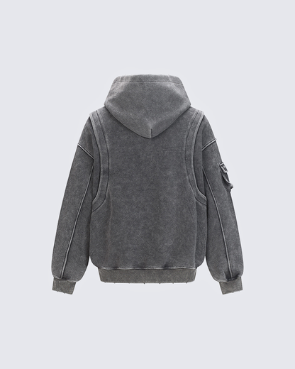 Washed Letter Print Hoodie with Utility Pocket