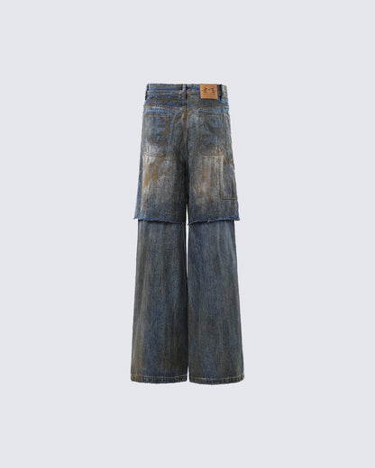 Vintage Split-Cut Denim Jeans
