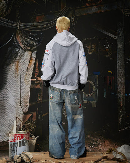American 3D Digital Print Double Waistband Jeans