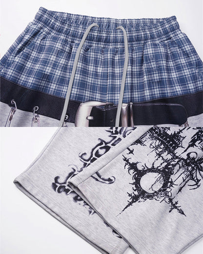 Graphic Print Patchwork Casual Wide Leg Pants