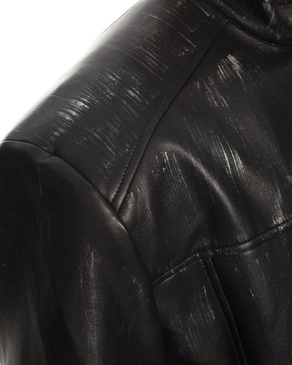New PU Stand Collar Zip-Up Jacket