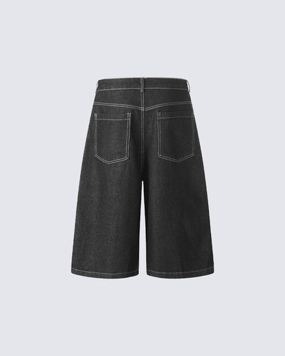 Flame Panel Seven-Length Denim Shorts