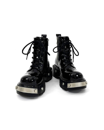 Patent Leather Platform Combat Boots