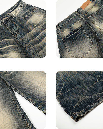 Vintage Washed Wide-Leg Denim Pants