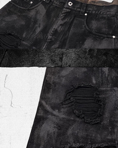 Distressed Bleached Patchwork Denim Shorts