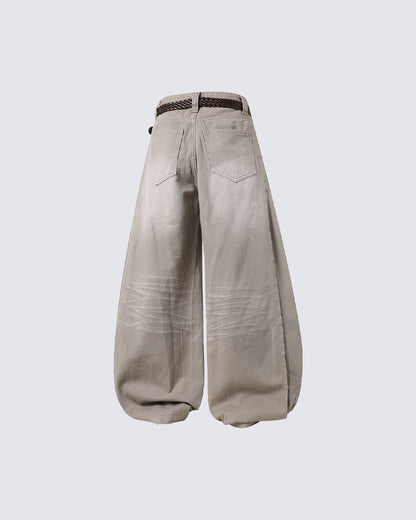 Scarf Belt Wide Leg Denim Pants