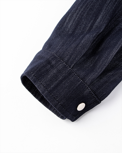 Denim Stand Collar Zip-Up Jacket