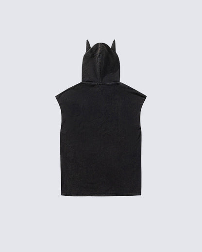 Vintage Cat Graphic Bat Sleeve Vest Hoodie
