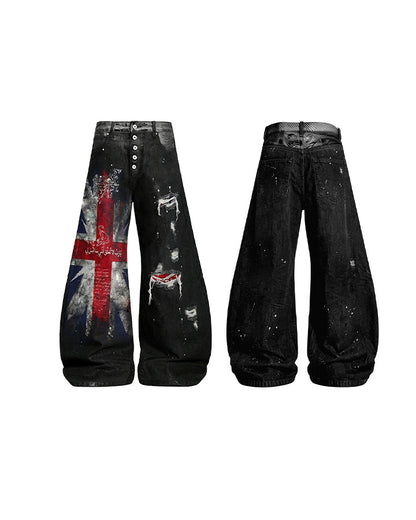Distressed Hole High-Street Wide-Leg Pants
