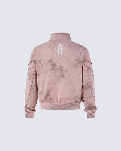 Vintage Wash Embroidered Zip Sweatshirt Jacket