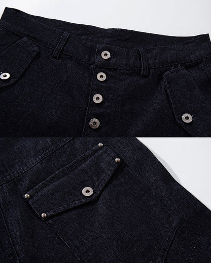 Dark Indigo Button Front Wide Denim Pants