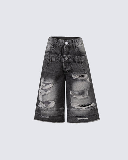 New Double Waist Distressed Denim Pants