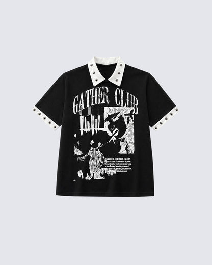Graphic Stud Collar Contrast Tee