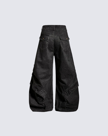 Spliced Metal-Detail Scimitar Denim Pants