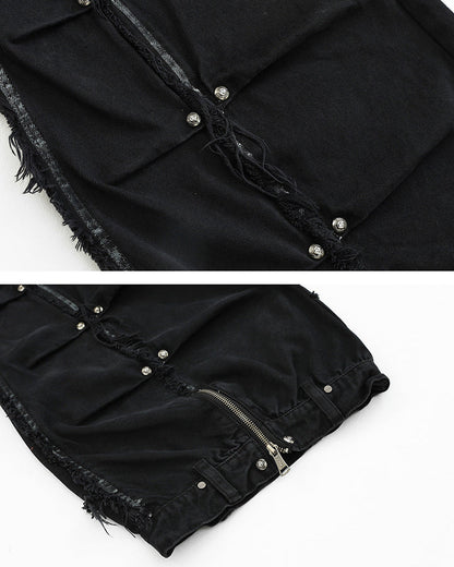 Vintage Embroidered Straight-Leg Denim Pants