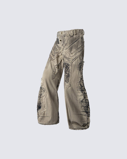 New Distressed Washed Wide Leg Jeans