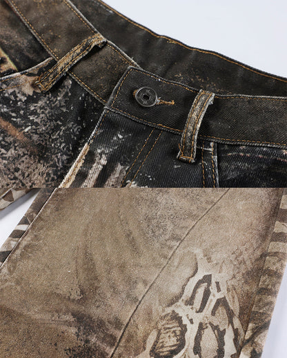 New Arrival Vintage Printed Wide-Legged Jeans