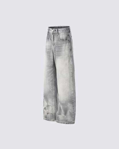 Heavy Washed Spray Vintage Wide Leg Jeans