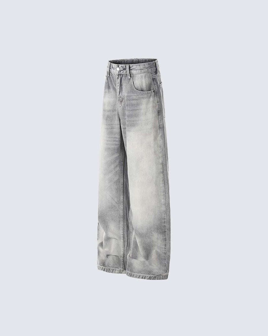 Heavy Washed Spray Vintage Wide Leg Jeans
