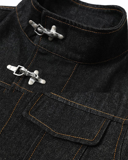 Stand Collar Buckle Denim Jacket