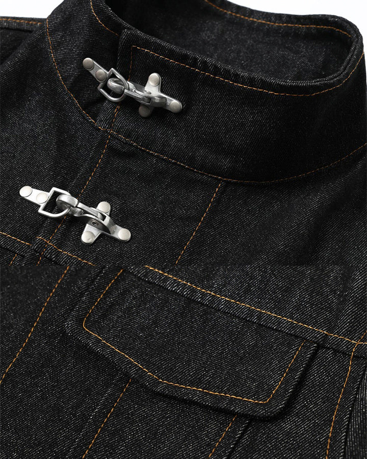 Stand Collar Buckle Denim Jacket