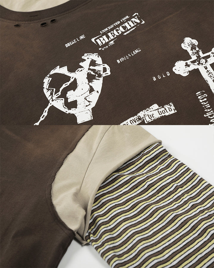Striped Long Sleeve Fake Two-Piece T-Shirt