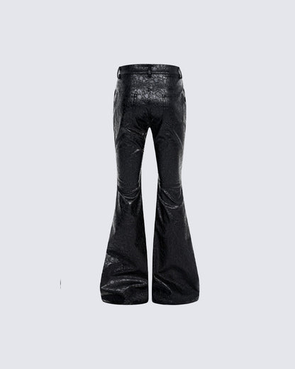 PU Leather Textured Straight-Leg Pants